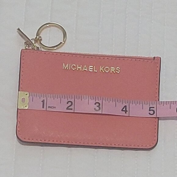 NWOT Michael Kors Orange Small Top Zip Coin Pouch w/ID Keychain Cardholder - Picture 6 of 10